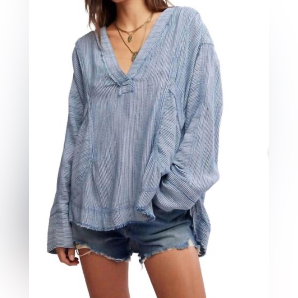 Free People Indigo Stripe Combo Light Weight Top